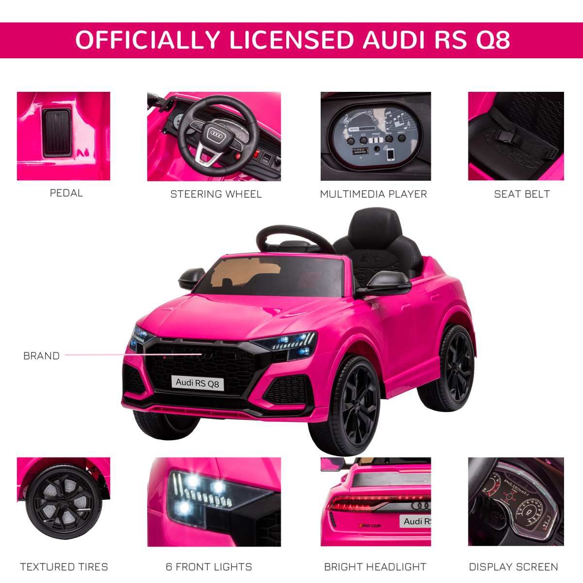 Pink Audi RS Q8 Kids Electric Ride-On Car with Remote Control