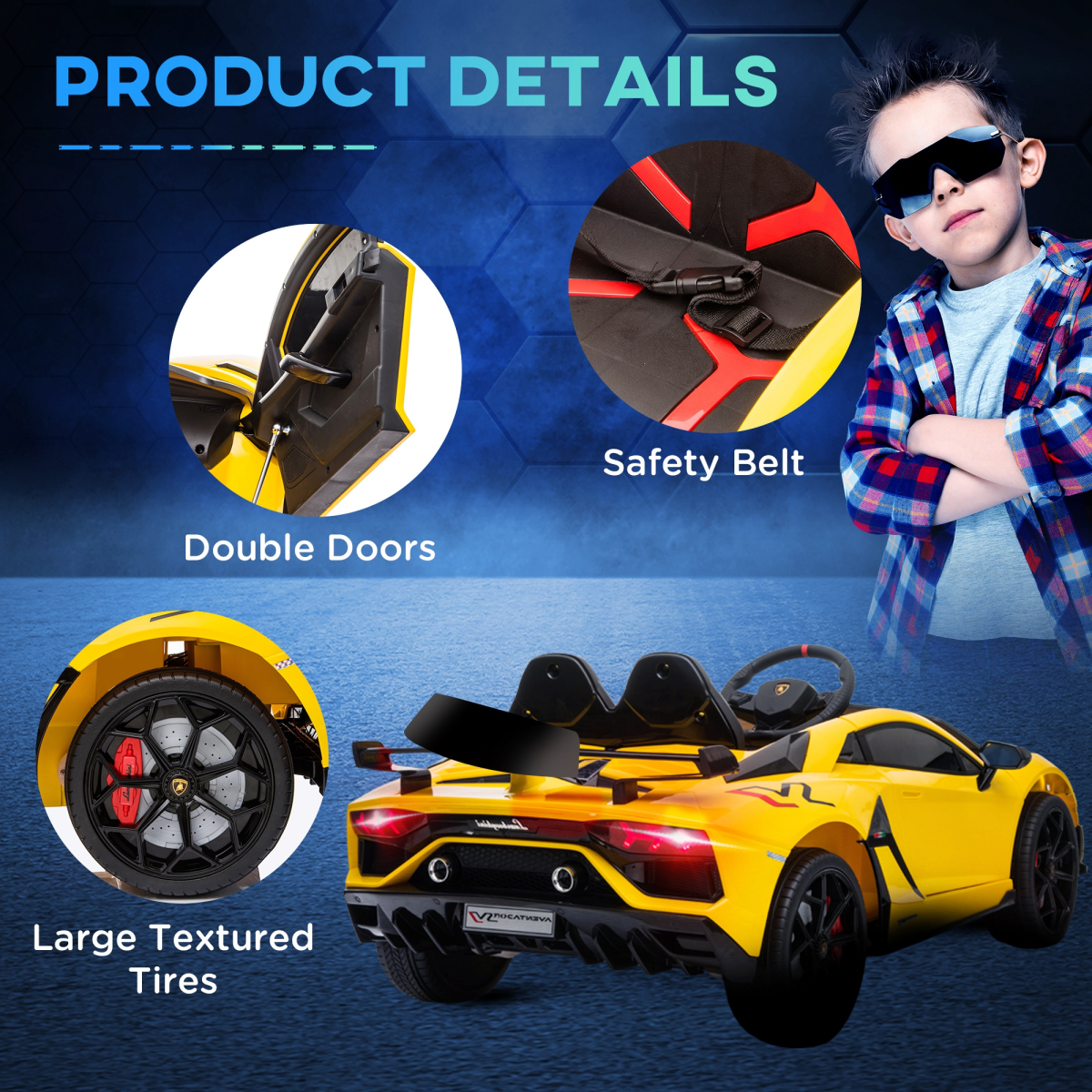 Lamborghini SVJ 12V Ride-On Car w/ Lights Music Remote 3-8 Yrs Yellow