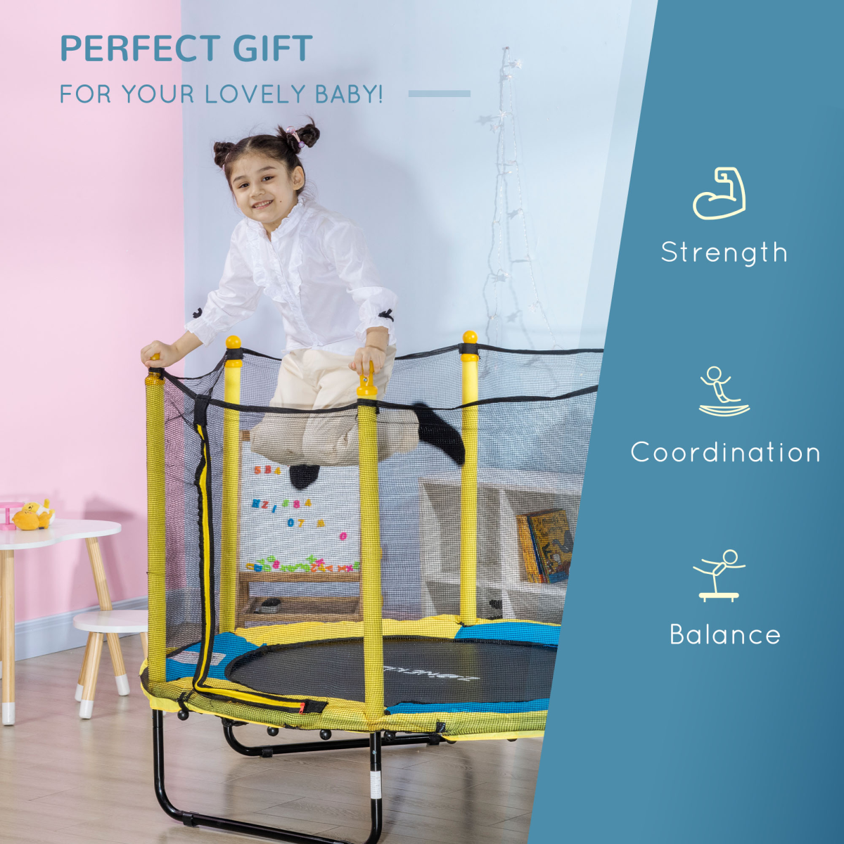 Safe 4.6FT Kids Trampoline with Enclosure for Ages 1-10
