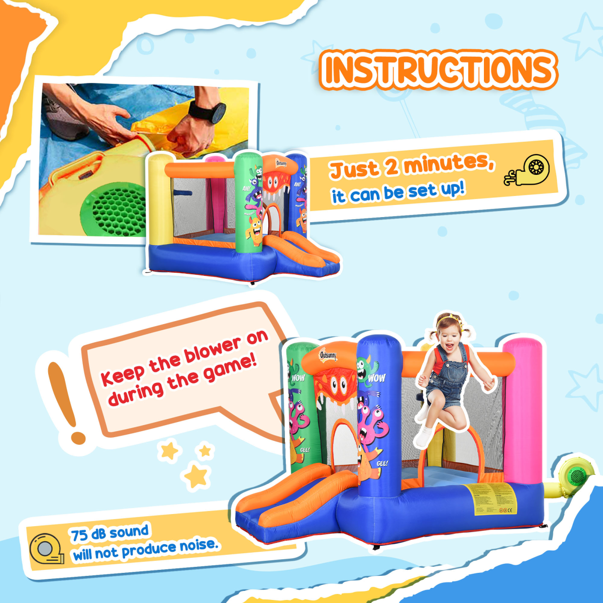 Inflatable Bouncy Castle with Slide & Basketball Fun