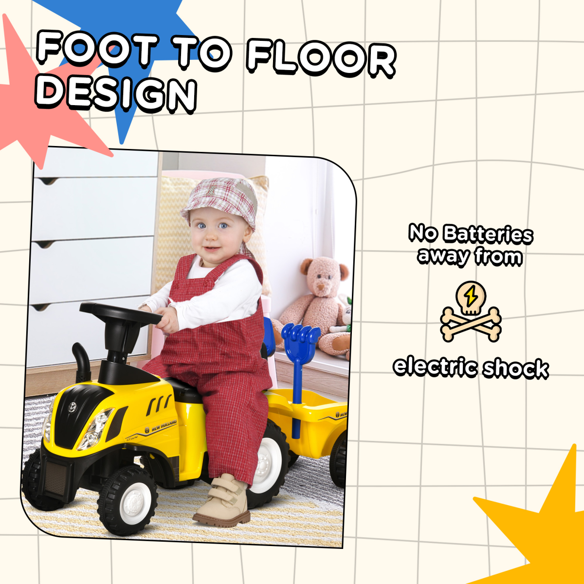 Yellow Foot-to-Floor Tractor Walker & Slider for 12-36 Months