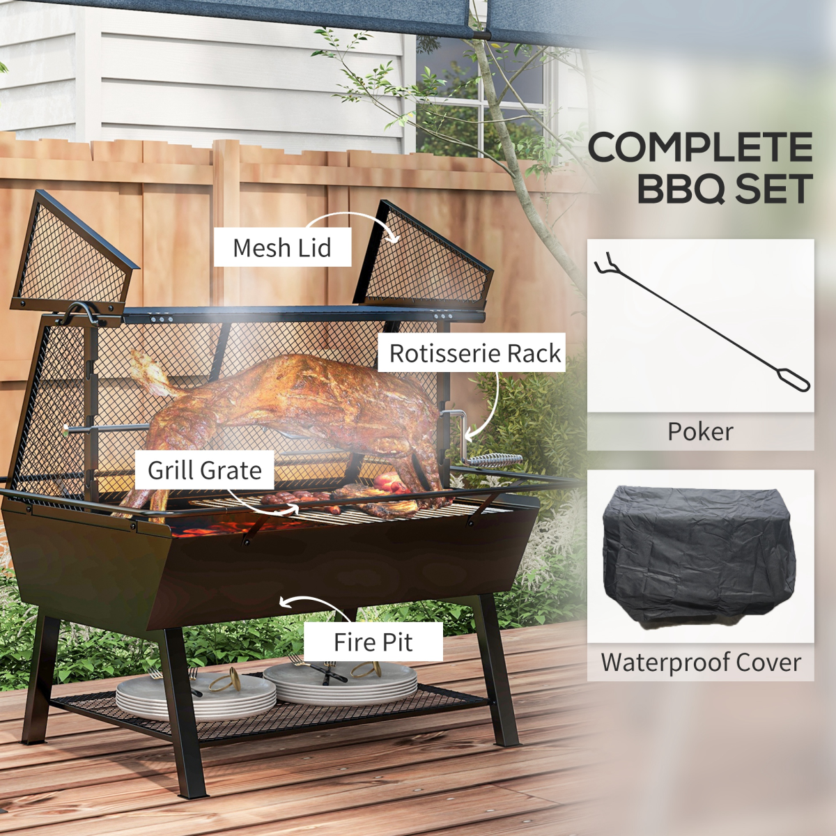 3-in-1 BBQ Rotisserie: Grill, Roaster & Fire Pit