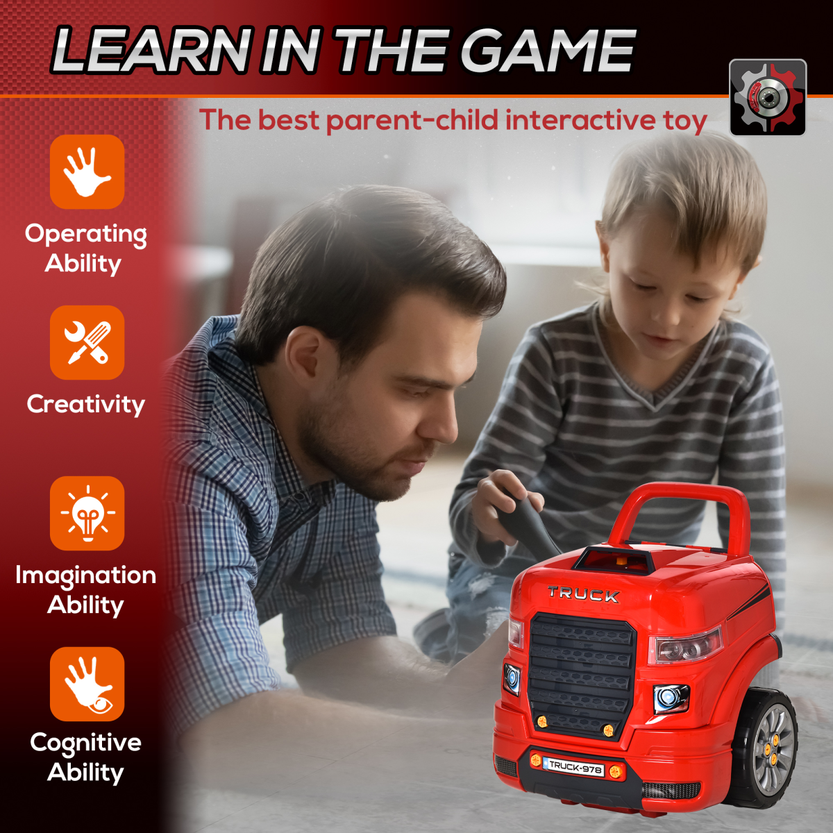 Ultimate Kids Truck Engine Toy Set with Horn & Lights - 61 Pieces of Fun!