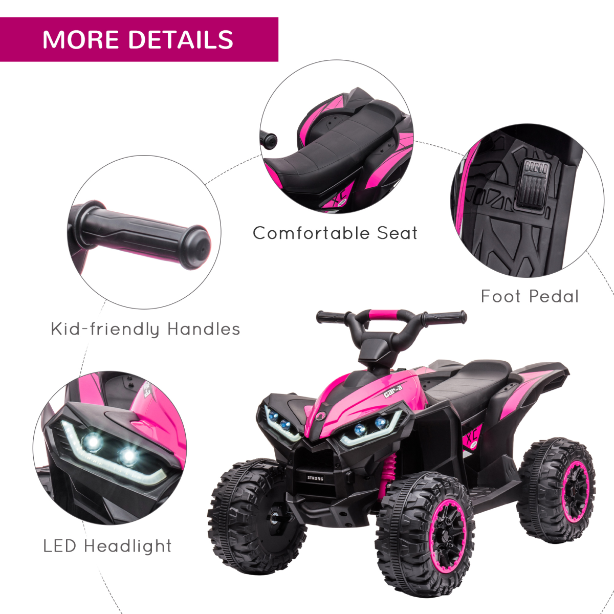 Pink 12V Kids Ride-On Quad ATV for Ages 3-5