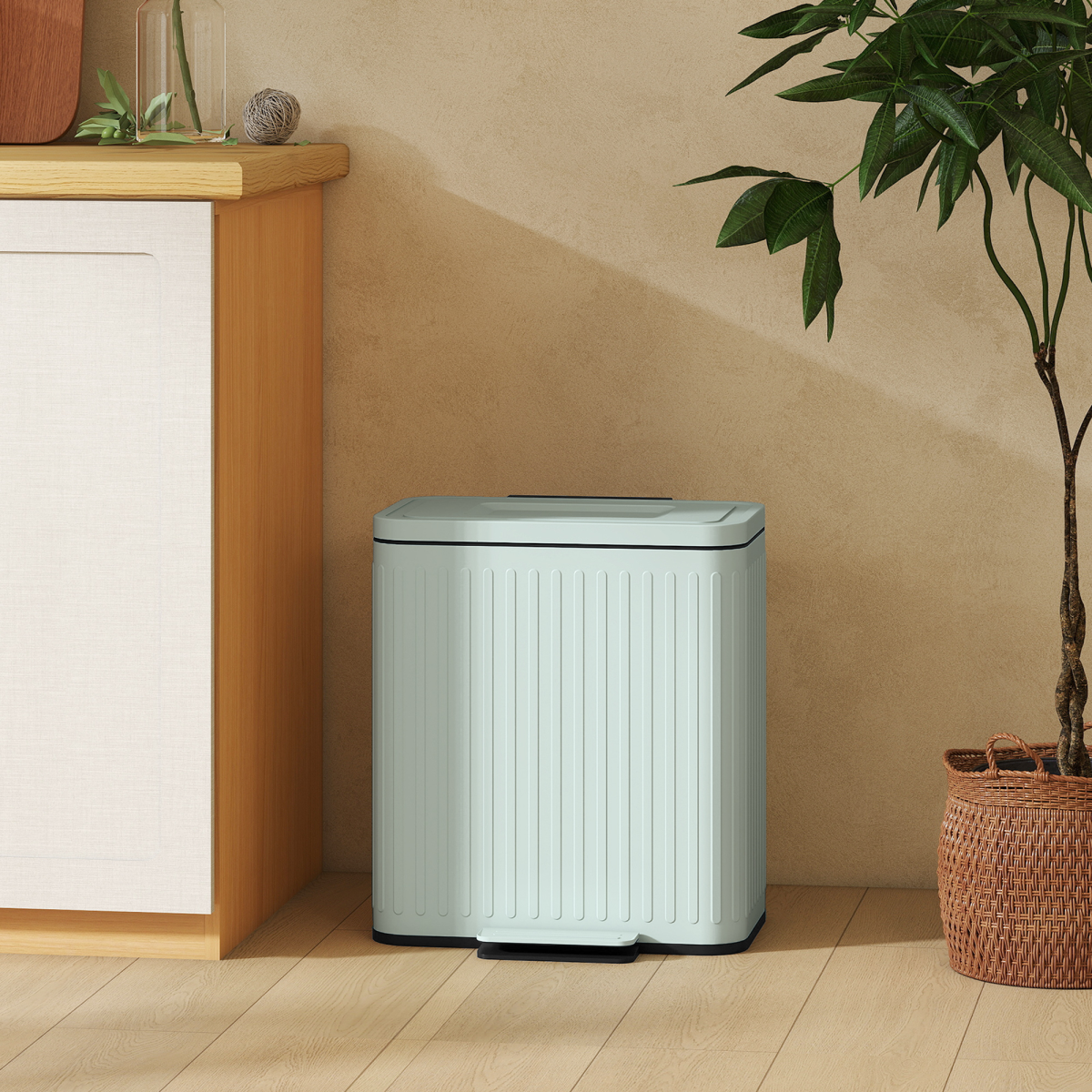 40L Dual Compartment Pedal Bin - Soft-Close, Stylish Green design