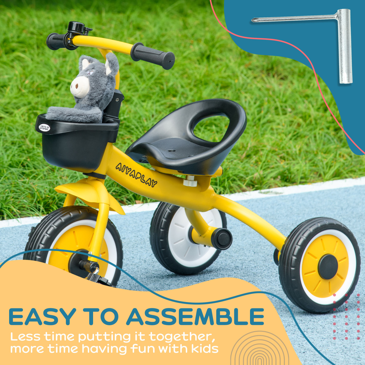 AIYAPLAY Adjustable Kids Tricycle for Ages 2-5, Yellow