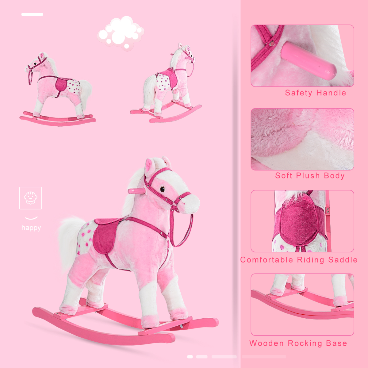 Neighing Plush Rocking Horse Toy Classic Wood Pony