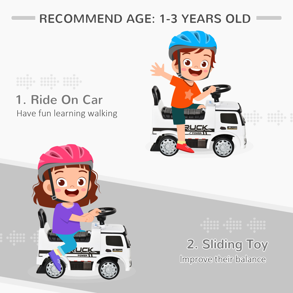 3-in-1 Ride On Car Foot To Floor Slider Toddler w/ Horn Steering White