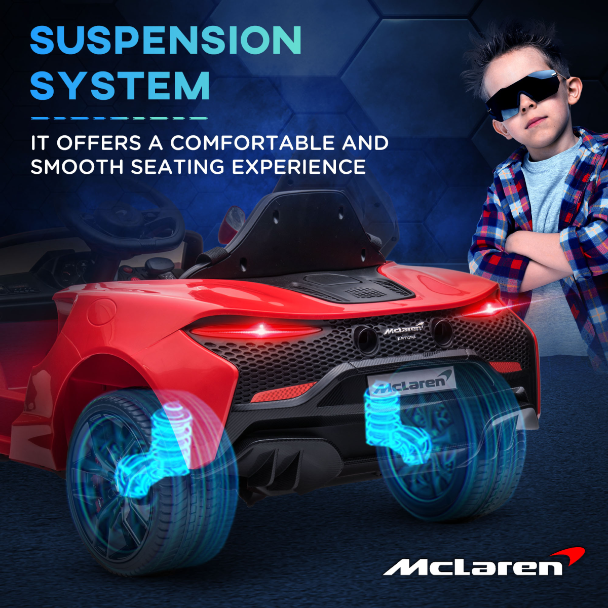 McLaren 12V Kids Electric Ride-On Car with Remote Control & Music - Red