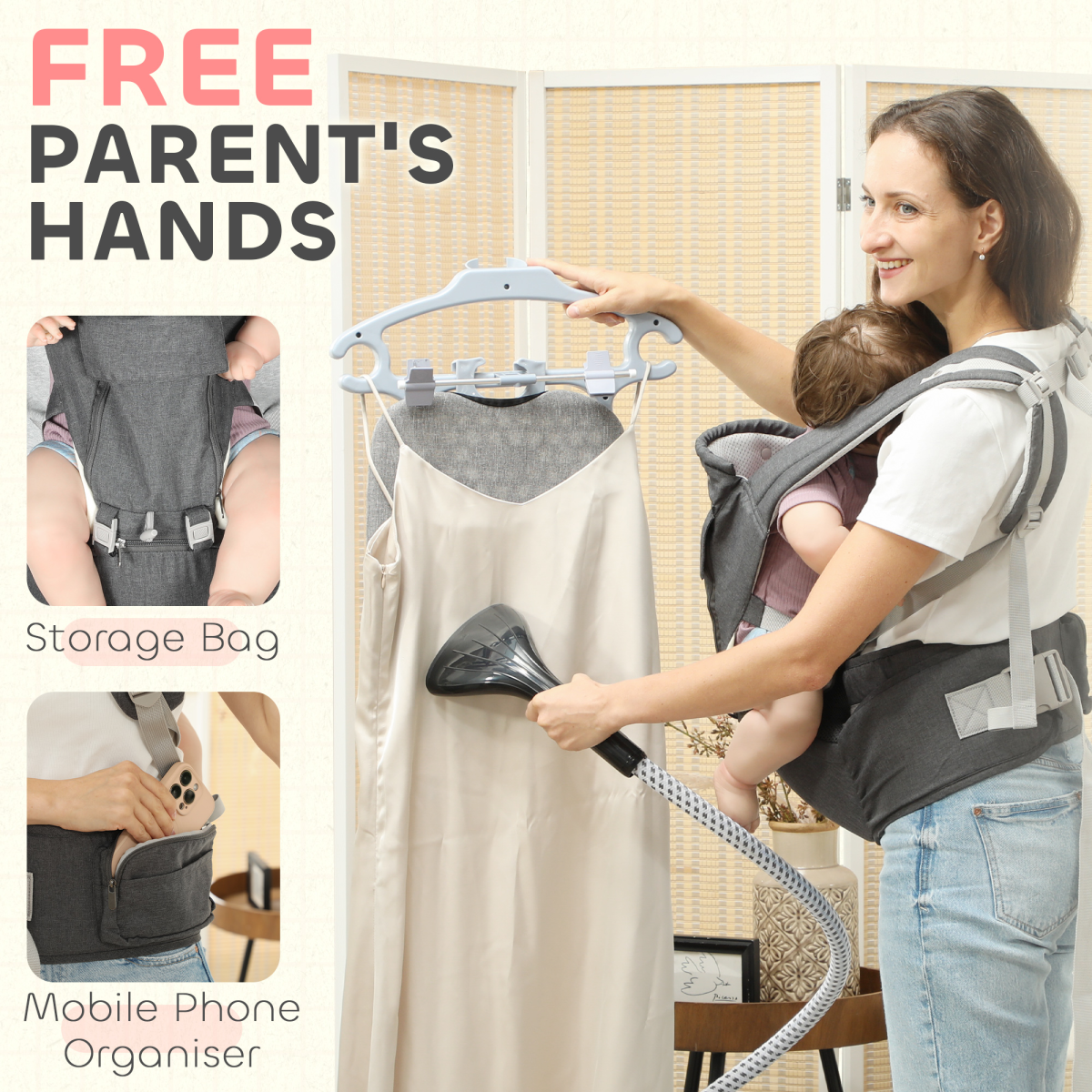 AIYAPLAY Ultimate 6-in-1 Ergonomic Baby Carrier - Grey