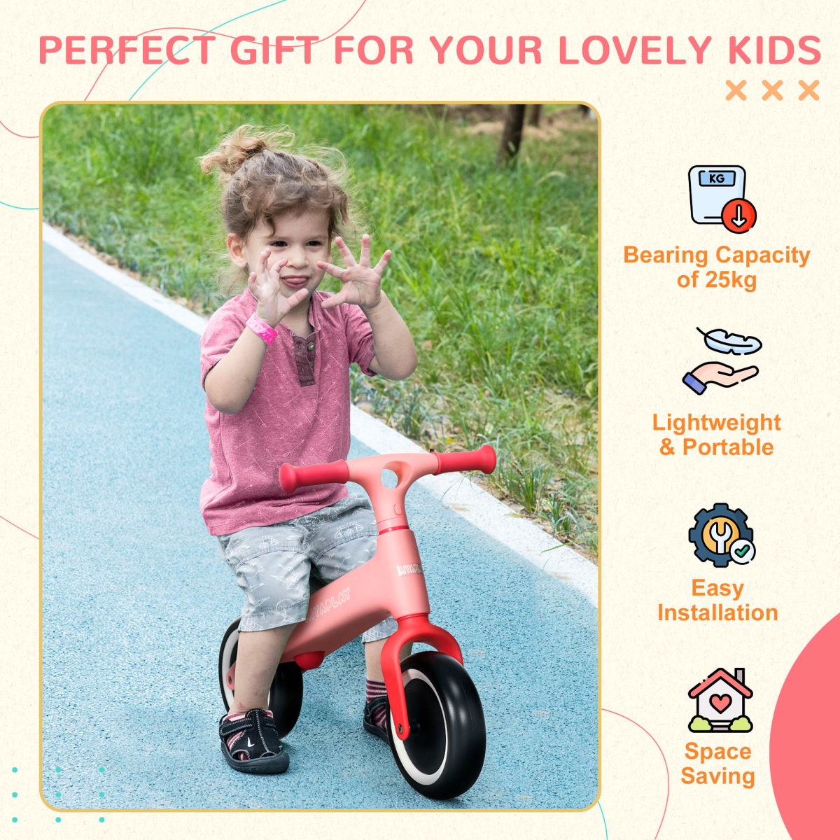 AIYAPLAY Pink Toddler Balance Bike