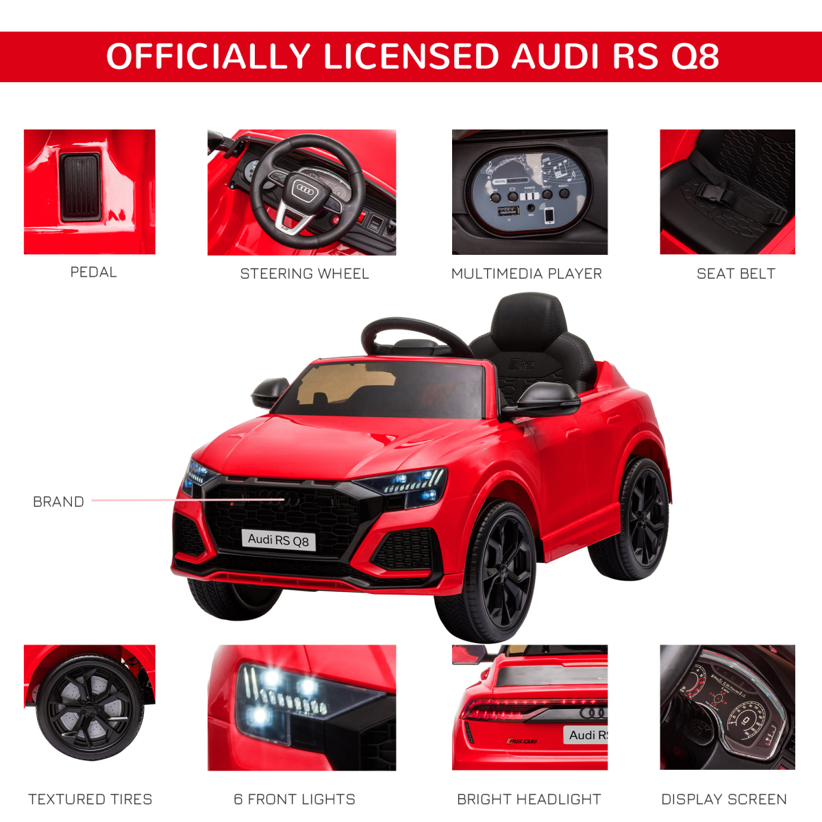 Audi RS Q8 6V Kids Electric Ride On Car Toy w/ Remote Control Red