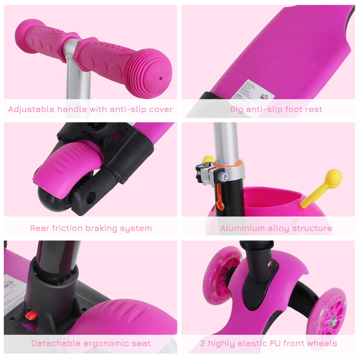 5-in-1 Adjustable Kids Scooter with Removable Seat