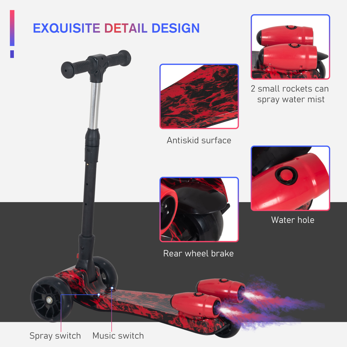 Ultimate Kids E-Scooter: Light & Music Features with Fun Water Mist Spray!