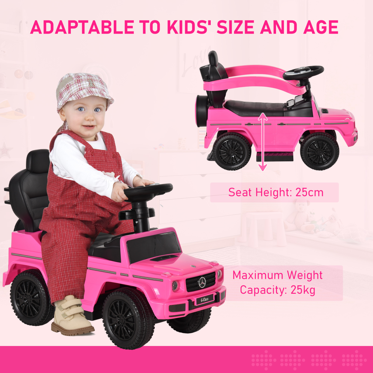 Mercedes G350 Ride-On Sliding Car Stroller for Kids - Pink