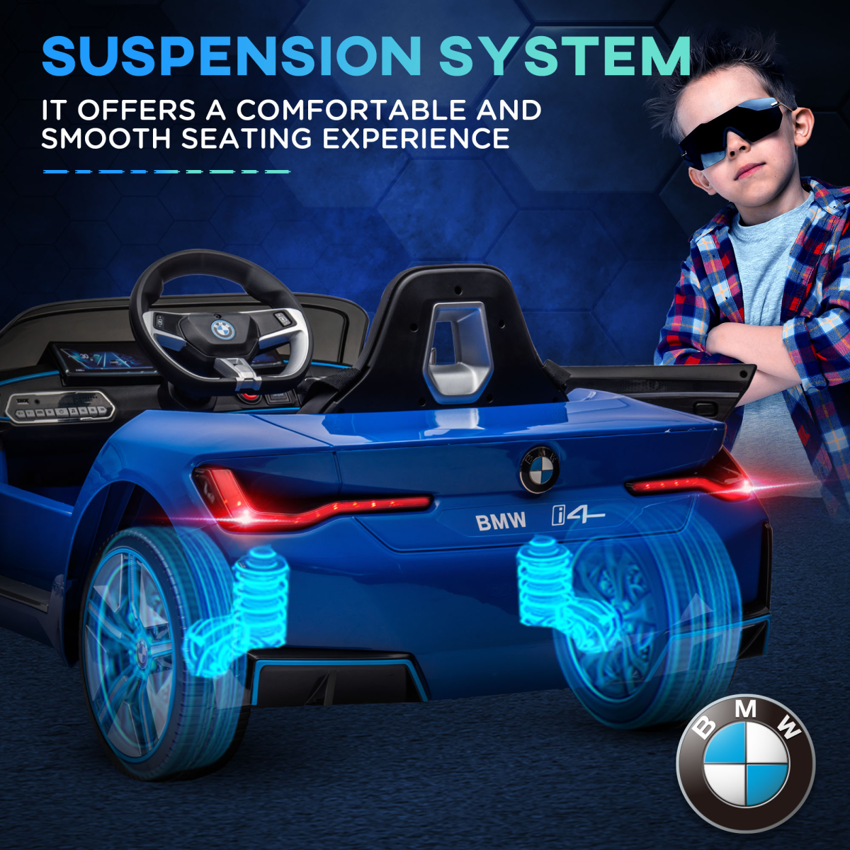 BMW i4 Licensed 12V Kids Electric Ride-On Car with Remote Control - Blue