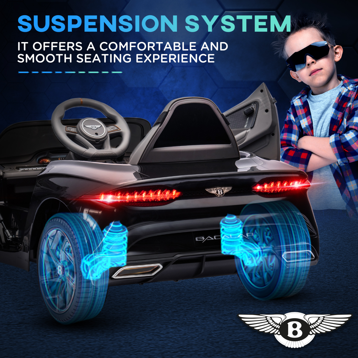 Bentley Bacalar 12V Kids Electric Car - Portable Battery, Sleek Black Design
