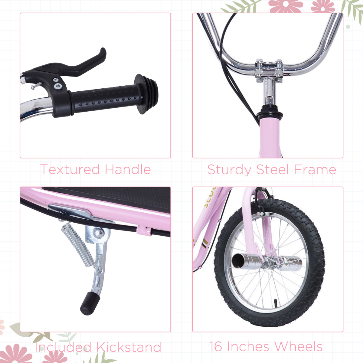 Adjustable Pink Stunt Scooter for Kids 16" Wheels