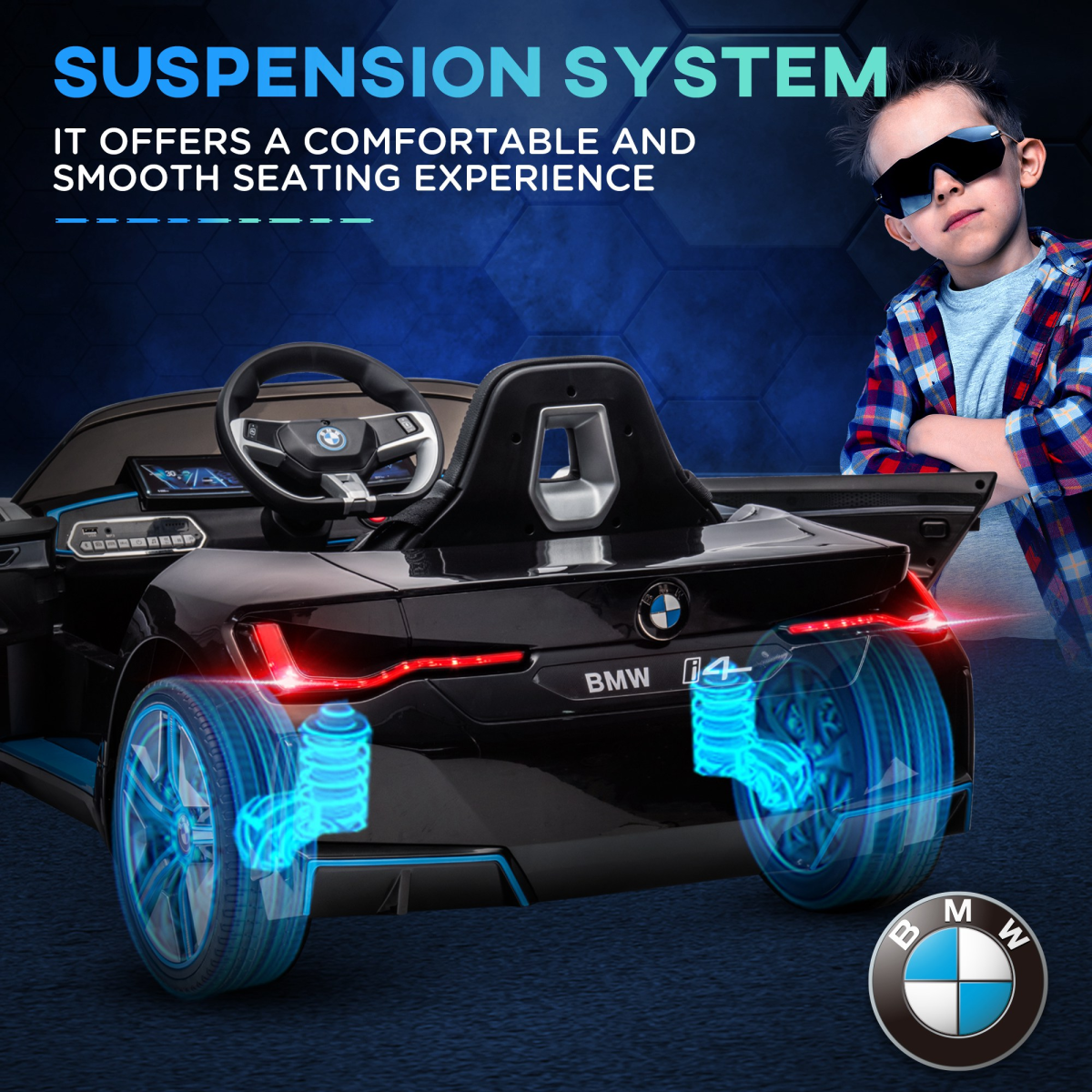 BMW i4 Kids Electric Ride-On 12V - Stylish Black Ride for Young Adventurers!