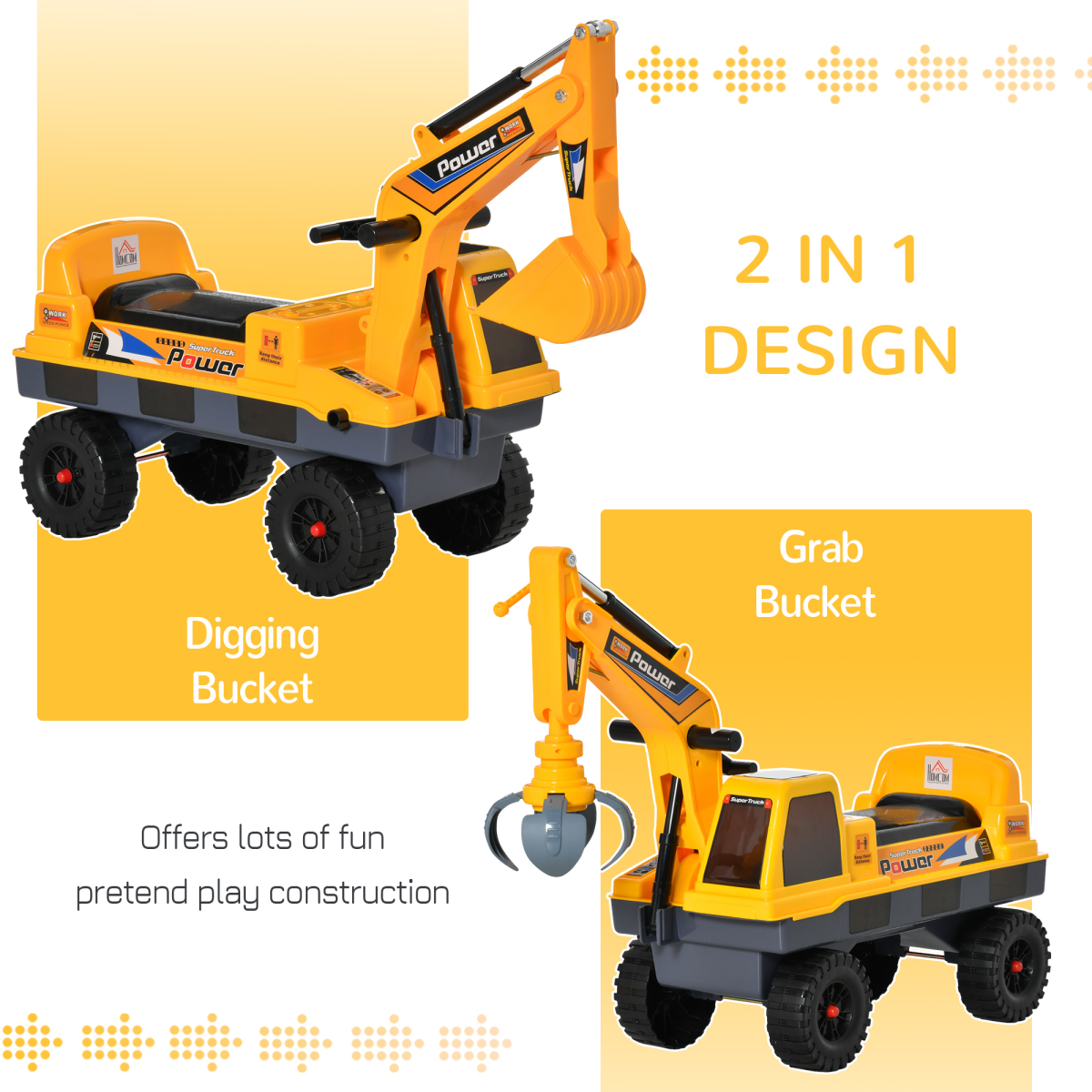 Yellow Excavator Digger Toy for Kids 2-3 Years