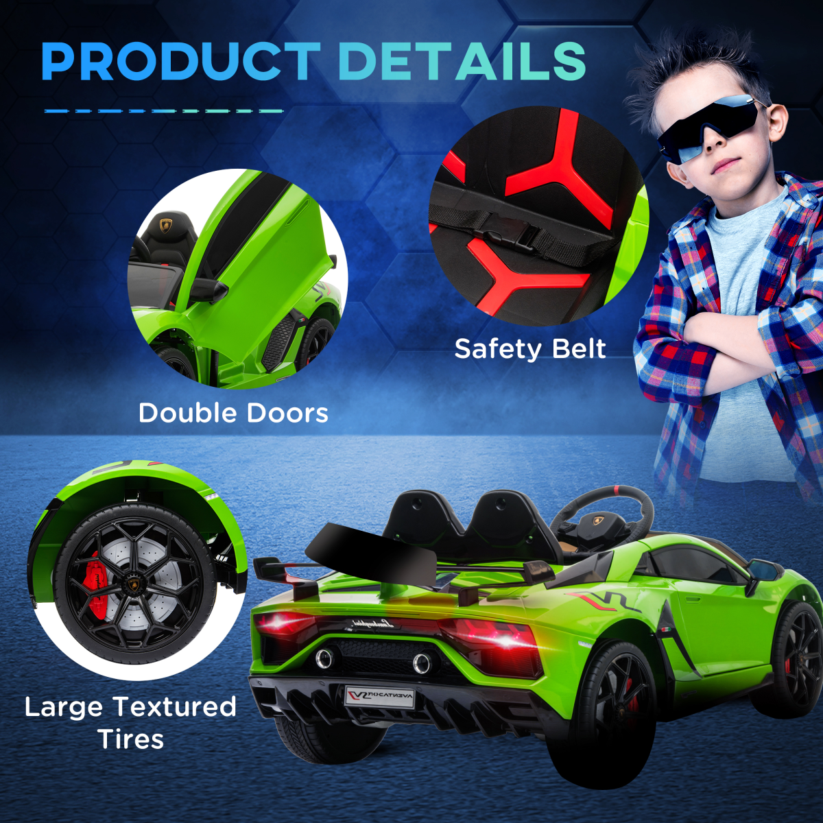 Lamborghini SVJ 12V Ride-On Car w/ Lights Music Remote 3-8 Yrs Green