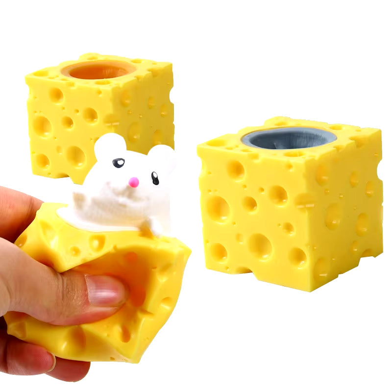 Stress-Relieving Cheese Mouse Fidget Toy & Squirrel Cup Prank Stress Ball for Fun and Relaxation
