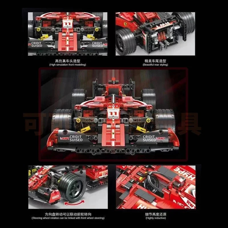 1280Pcs Red F1 Racing Car Building Blocks - High-Tech Sports Model Kit for Kids