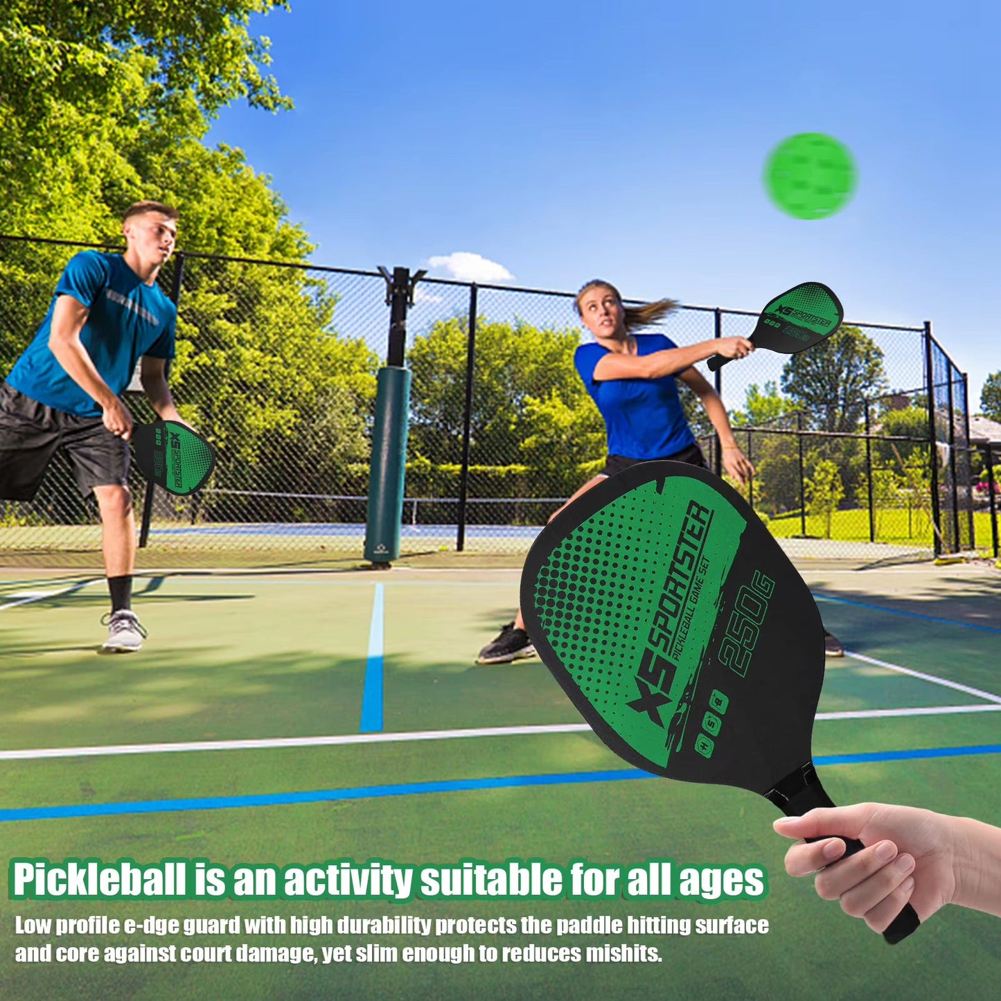 Professional Pickleball Racket Set - Includes 2 Paddles and 4 Pickleballs