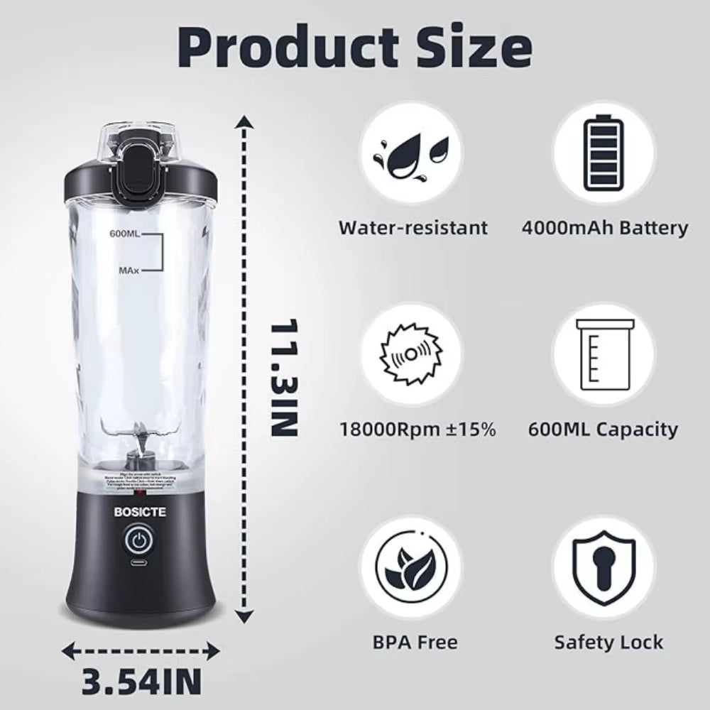 4000Mah Portable Juicer Mixer Cup 600ML with 6 Blades