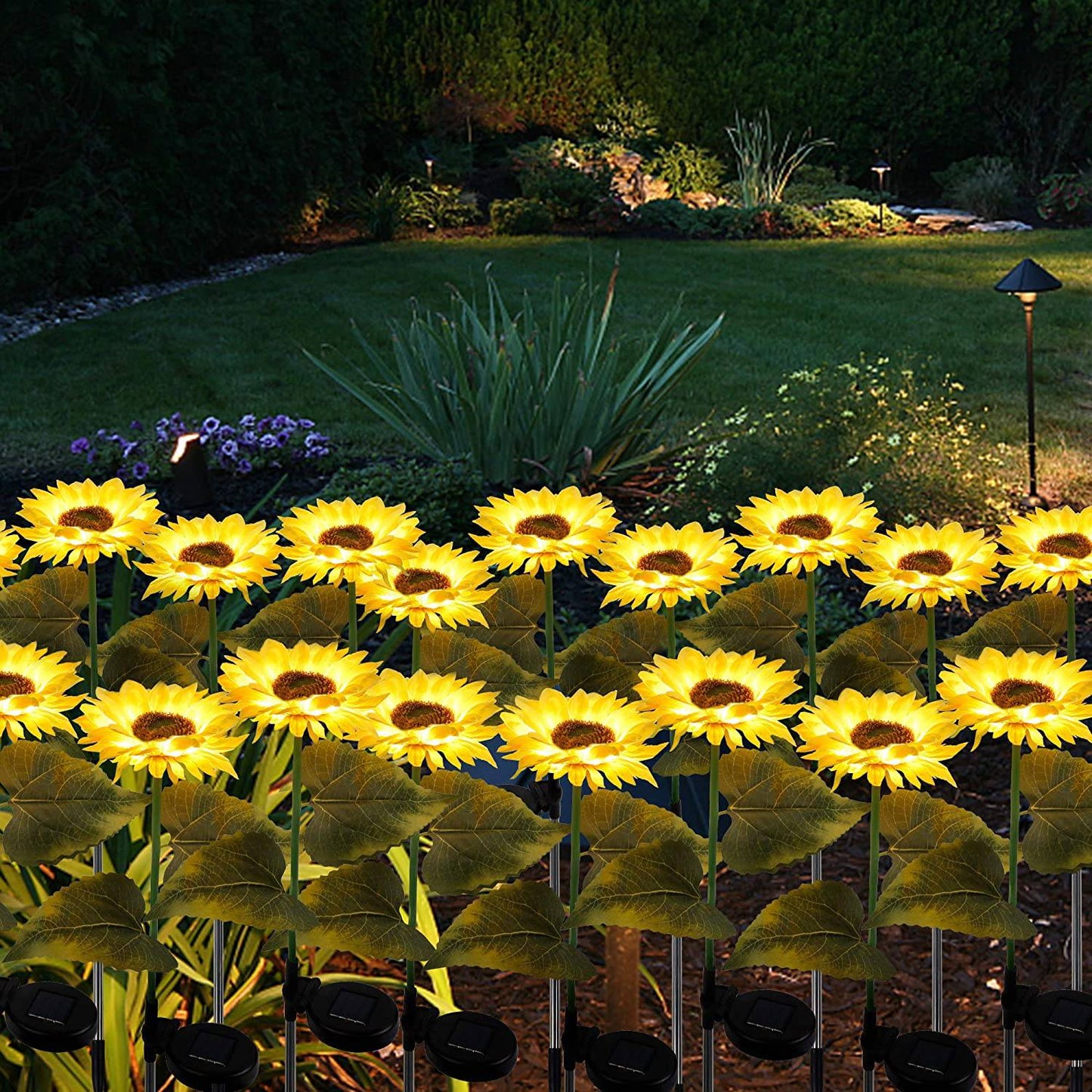 Solar Flower Stake Lights : 2-Pack Garden Outdoor Sunflower Solar Lighted LED