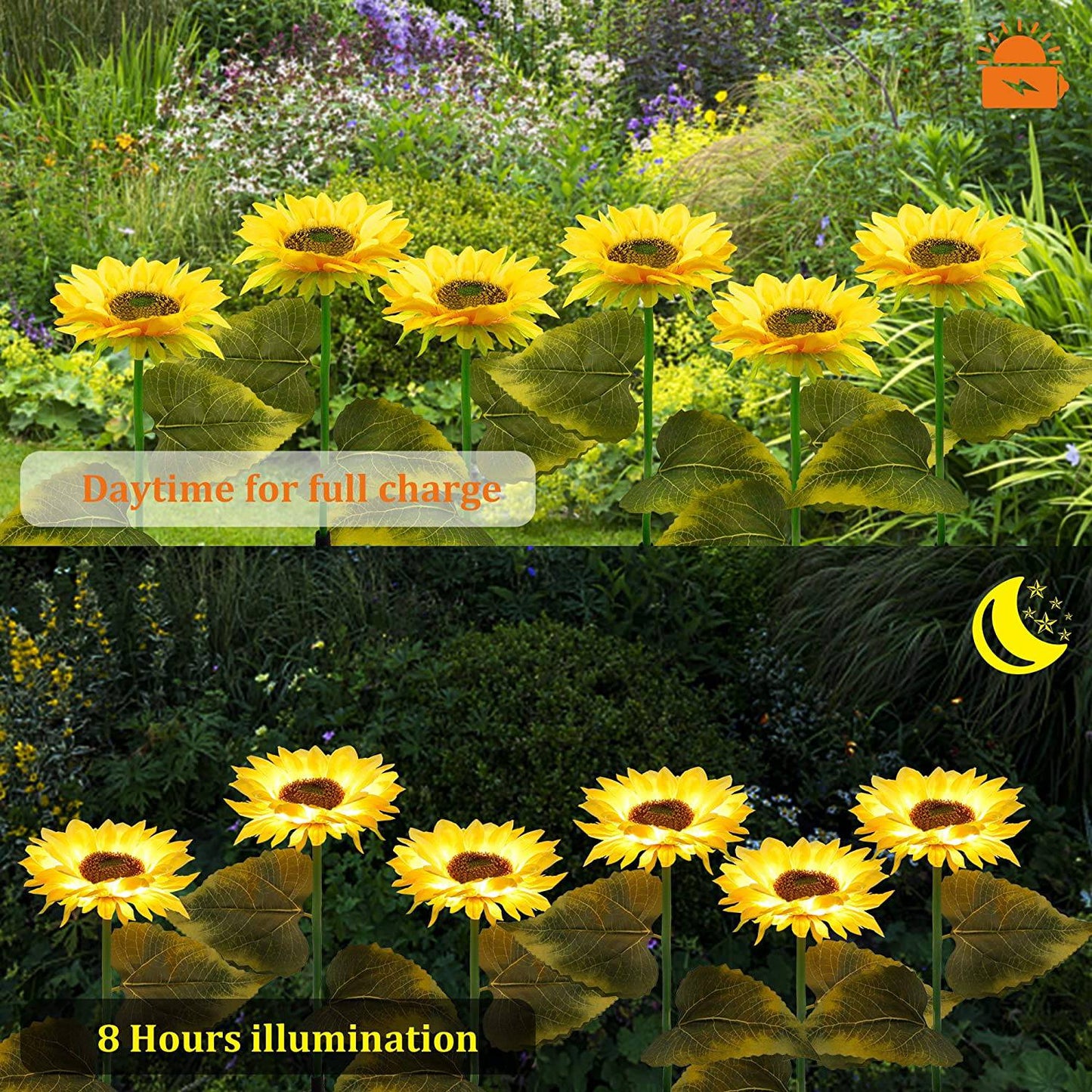 Solar Flower Stake Lights : 2-Pack Garden Outdoor Sunflower Solar Lighted LED