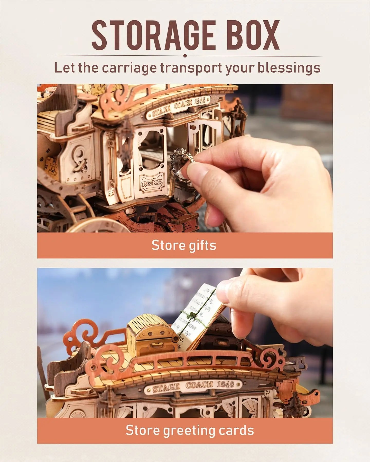 Rokr Stagecoach Music Box 3D Wooden Puzzle - Perfect Gift for Adults, Easy to Build STEM Hobby Kit for Birthdays and Anniversaries