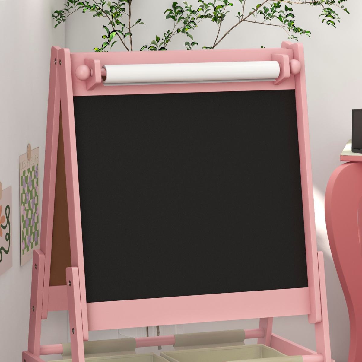 AIYAPLAY Creative Kids Easel Dual Sided Art Station with Storage - Pink