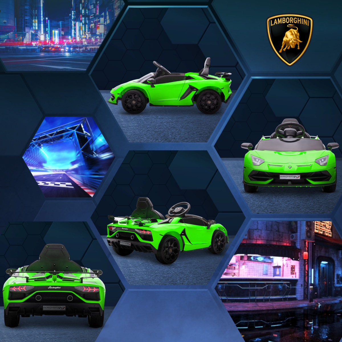 Lamborghini Aventador 12V Kids Electric Ride-On Car - Green, Fun & Stylish!