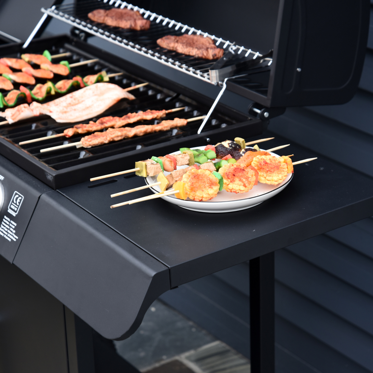 4-Burner Gas BBQ Grill with Side Burner & Easy-Move Wheels