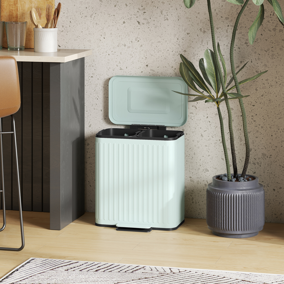 40L Dual Compartment Pedal Bin - Soft-Close, Stylish Green design