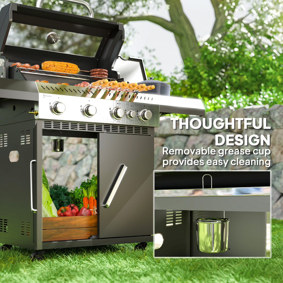 4+1 Burner Gas BBQ Grill With Clear View Lid