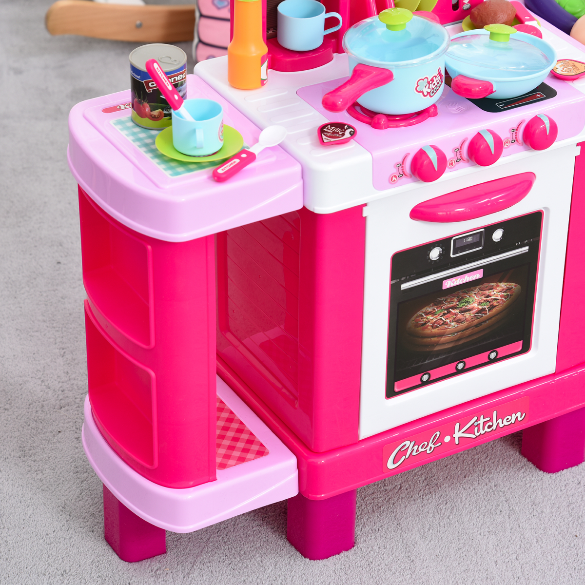 Deluxe 38-Piece Kids Kitchen Set with Sounds, Lights - Pink