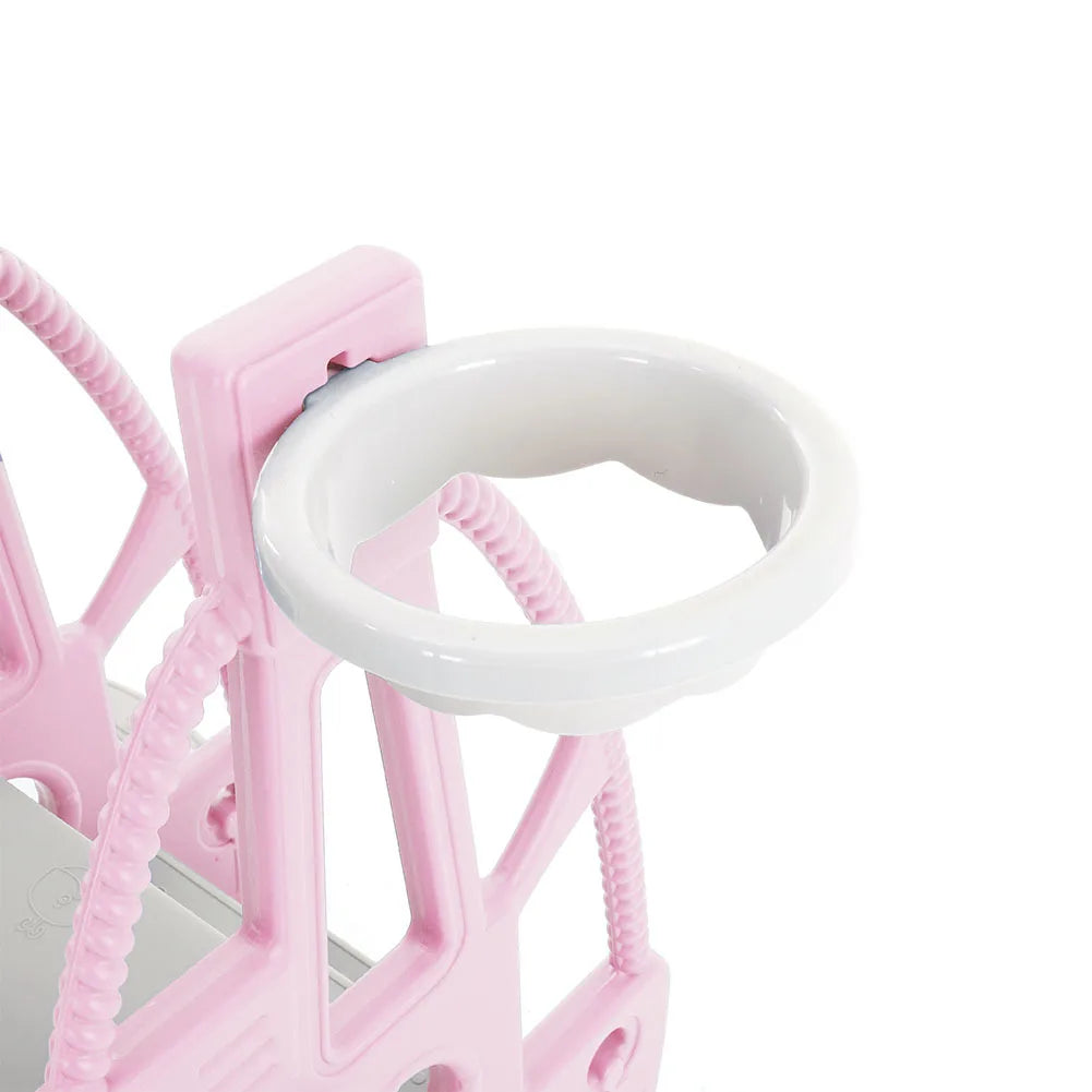 3-in-1 Children's Playground Set with Garden Climber, Slide, Swing, and Basketball Hoop in Pink