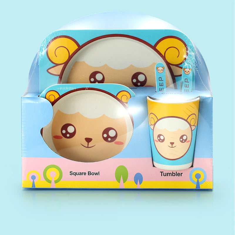 Baby Bamboo Fiber Tableware Set – Cute Cartoon Feeding Bowl & Plate for Kids and Toddlers