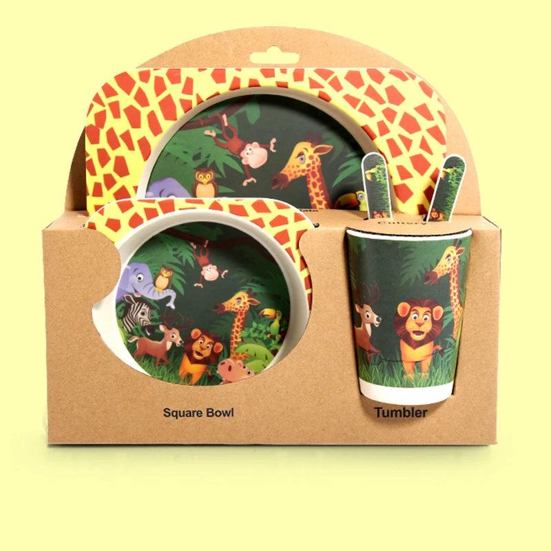 Baby Bamboo Fiber Tableware Set – Cute Cartoon Feeding Bowl & Plate for Kids and Toddlers