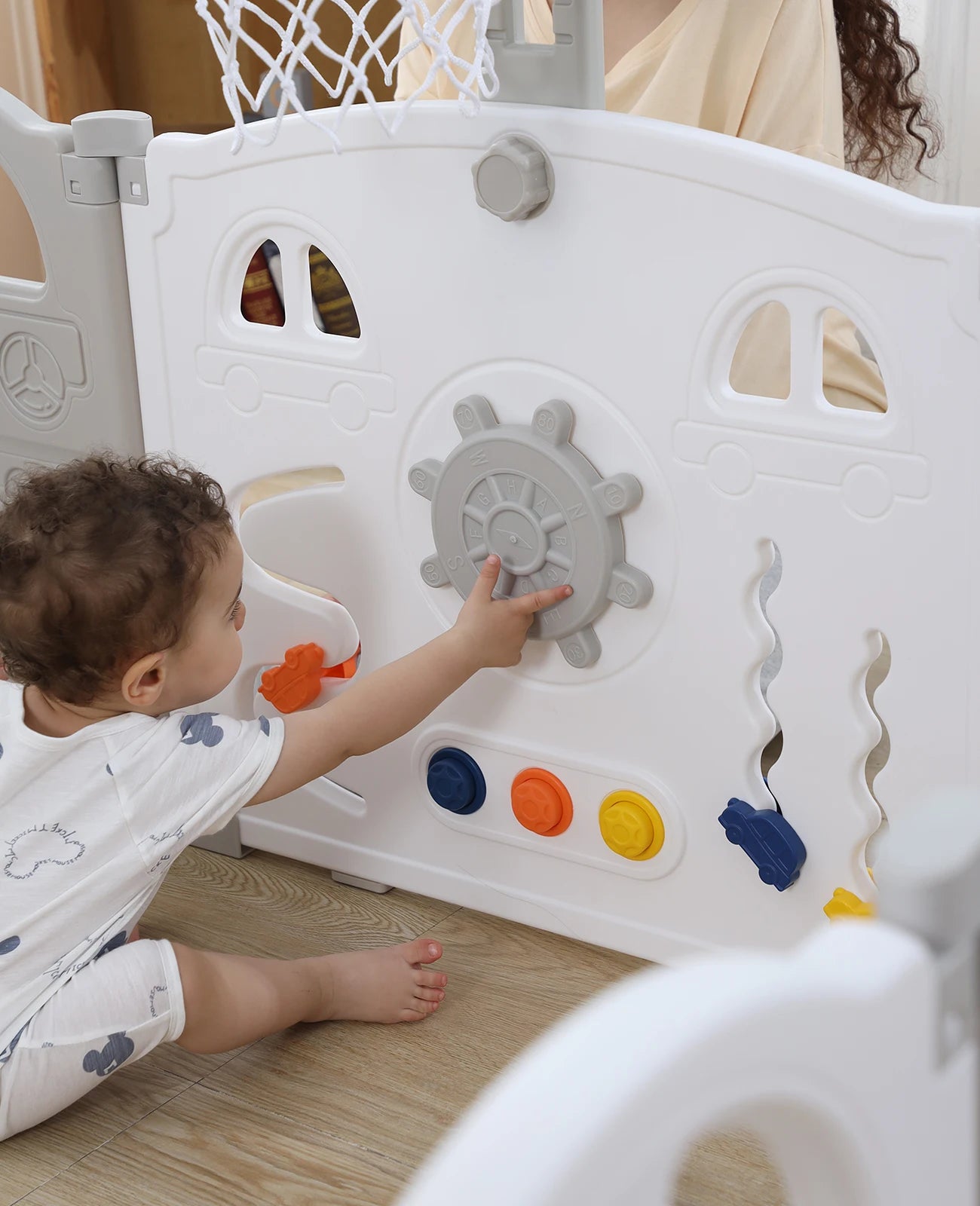 UBRAVOO Foldable Baby Playpen – 14-Panel Play Fence with Basketball Hoop & 50 Color Balls for Toddlers