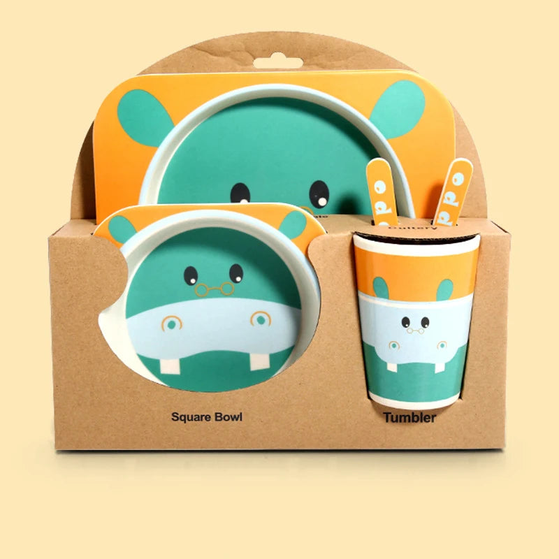 Baby Bamboo Fiber Tableware Set – Cute Cartoon Feeding Bowl & Plate for Kids and Toddlers