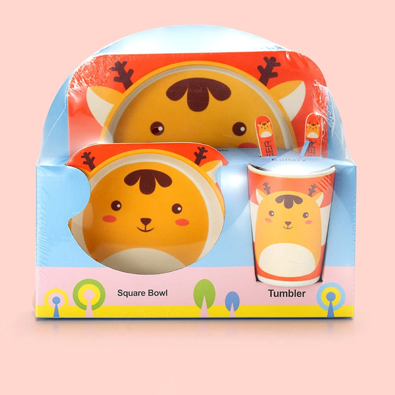 Baby Bamboo Fiber Tableware Set – Cute Cartoon Feeding Bowl & Plate for Kids and Toddlers
