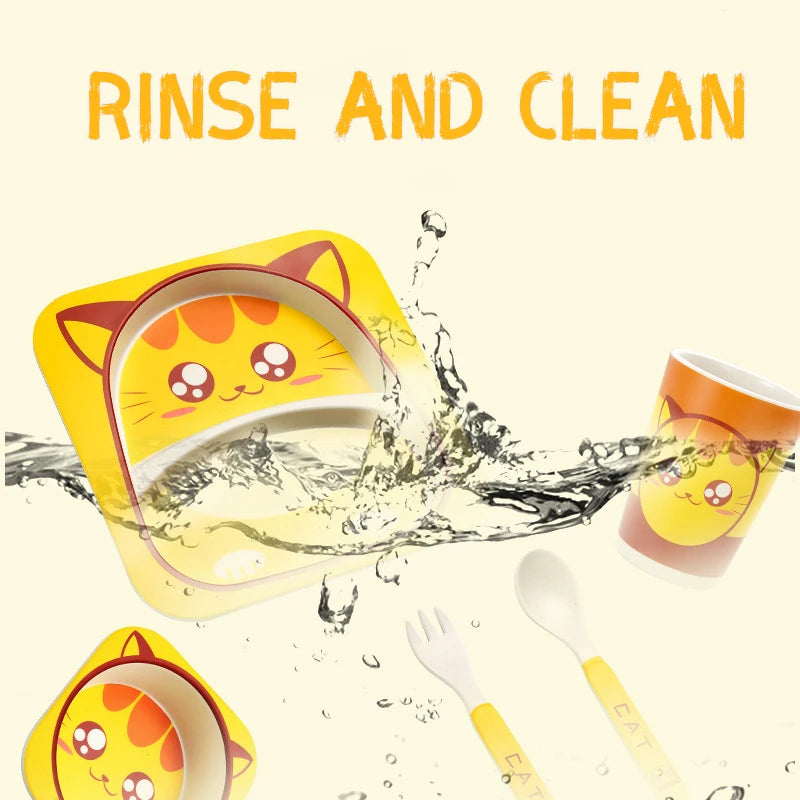 Baby Bamboo Fiber Tableware Set – Cute Cartoon Feeding Bowl & Plate for Kids and Toddlers