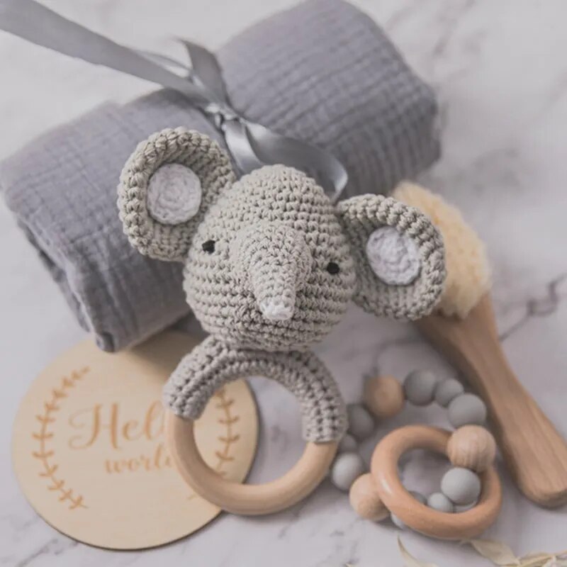 Animal New Born Baby Gift Set (0–6mths) in Grey Bunny & Elephant - 7 Piece Set