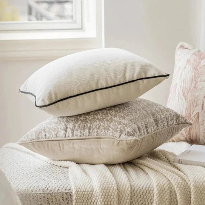 Beige & Black French Luxury Hemming Chenille Velvet Cushion Cover