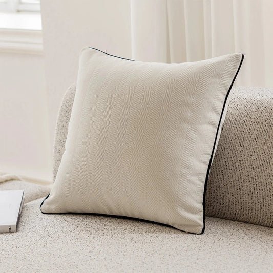 Beige & Black French Luxury Hemming Chenille Velvet Cushion Cover