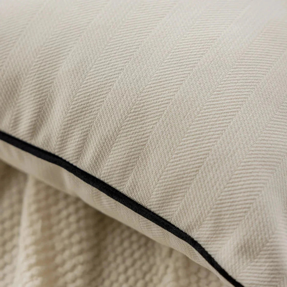 Beige & Black French Luxury Hemming Chenille Velvet Cushion Cover