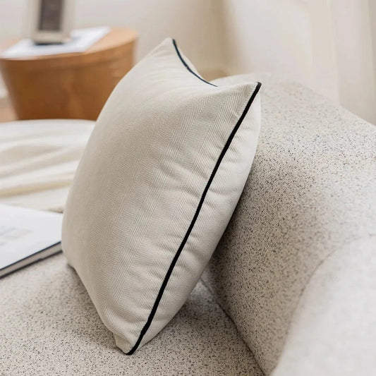 Beige & Black French Luxury Hemming Chenille Velvet Cushion Cover